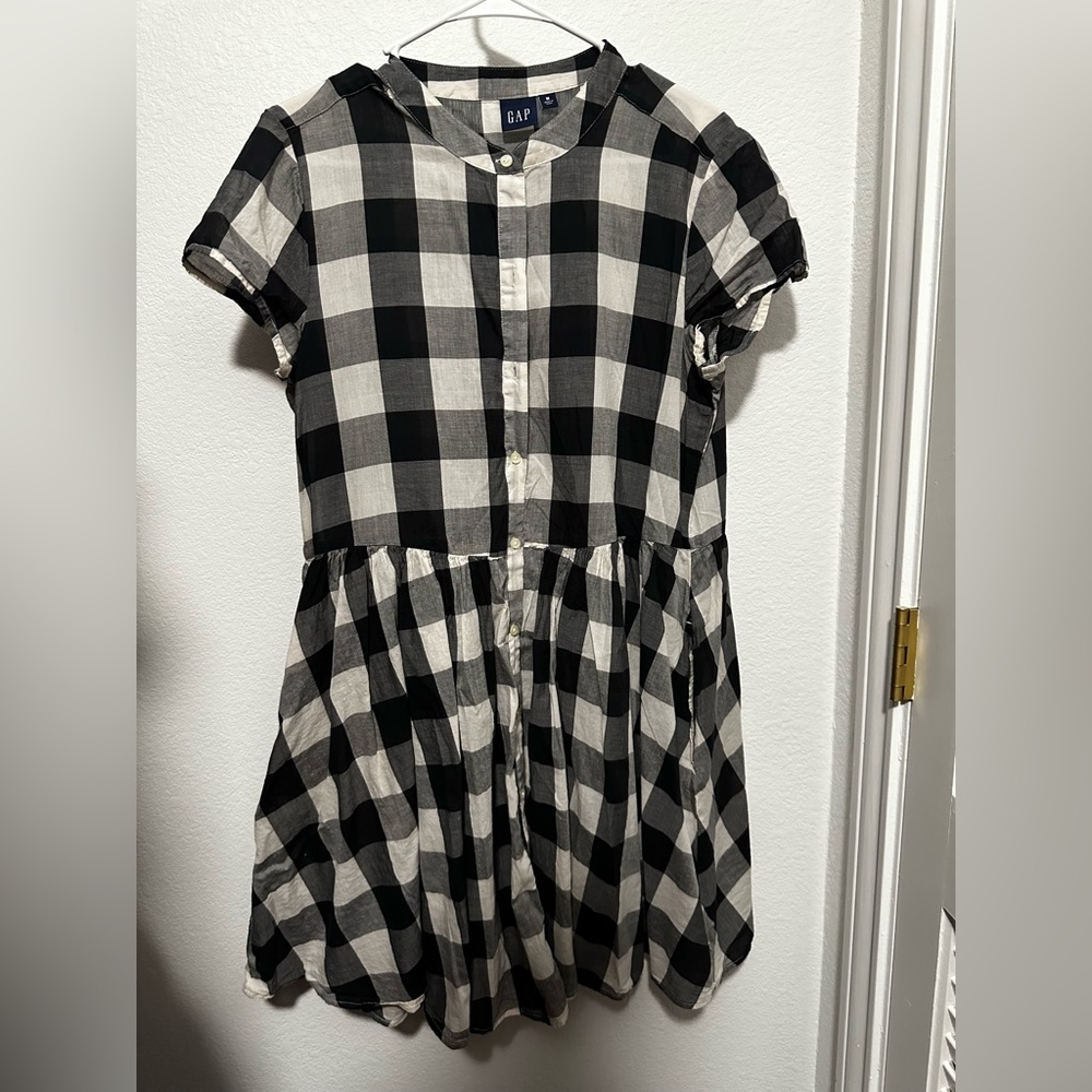 GAP Black and White Plaid Short Sleeve Dress 100% Cotton M